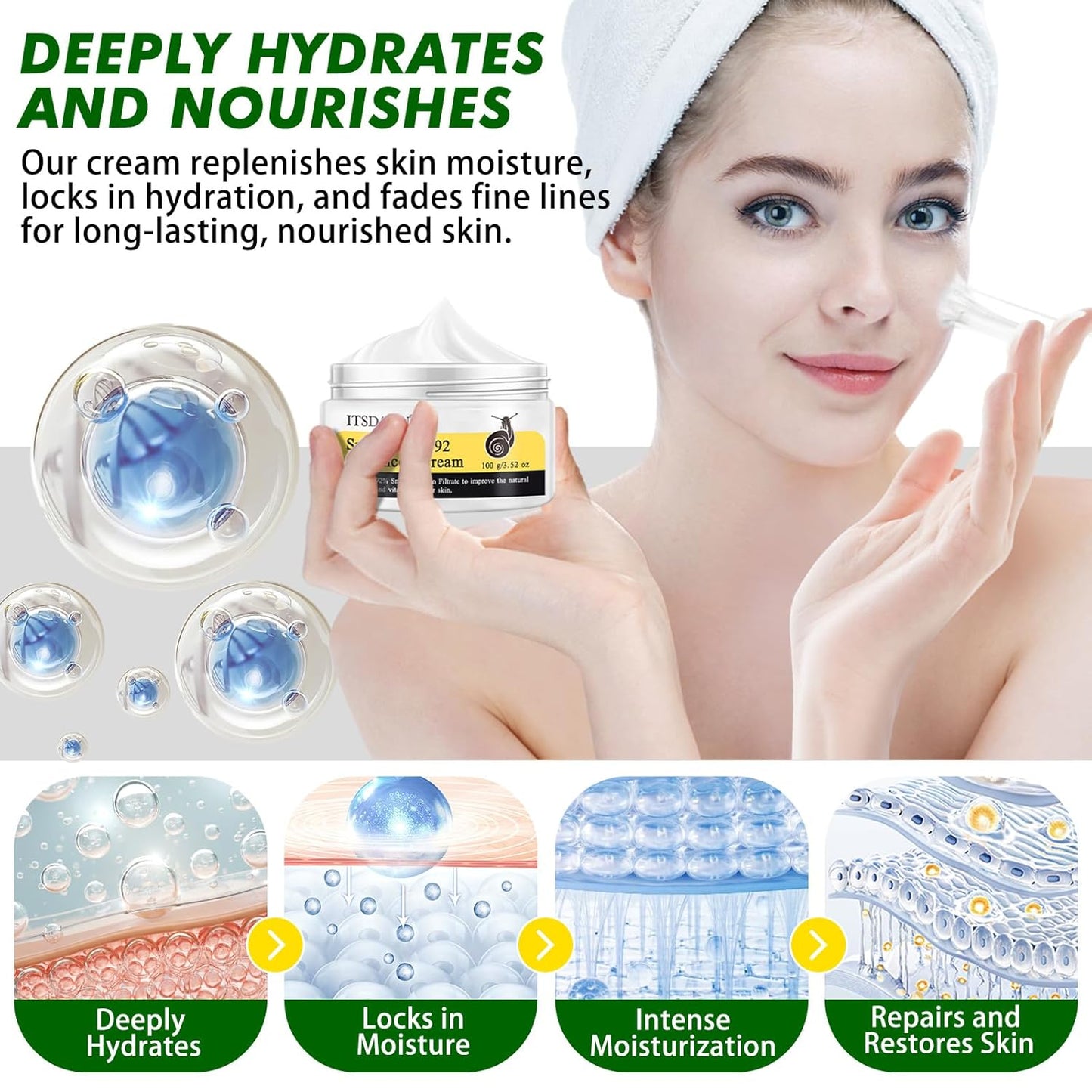 2 Pack Snail Mucin 92% Face Cream 100g, Moisturizer Hydrating Cream for Dry & Sensitive Skin, All Skin Types