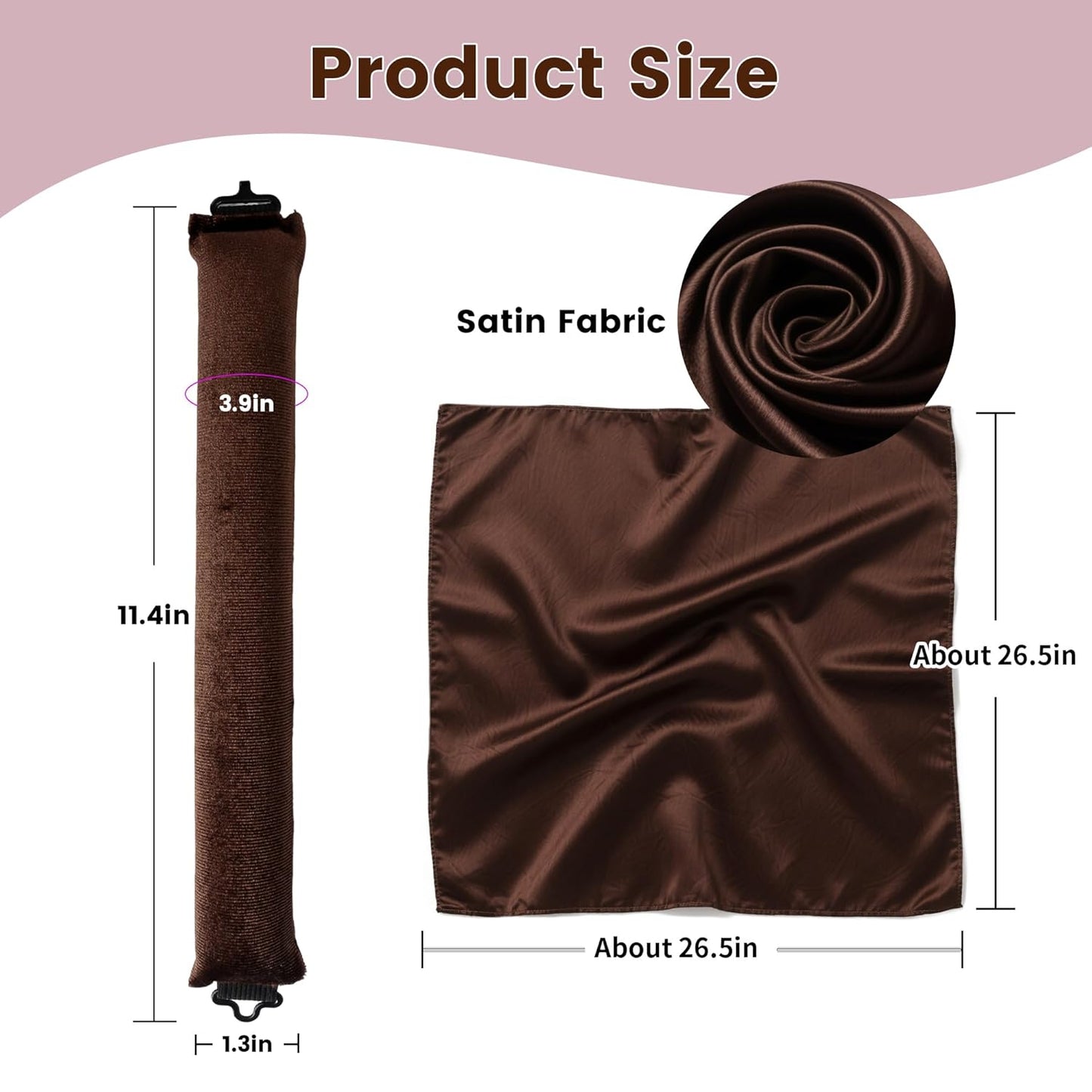 Heatless Curls Overnight Hair Curler - 4 Pcs Curling Rod to Sleep In, Velvet Hair Rollers with Satin Hair Scarf Girl's gift (Brown)