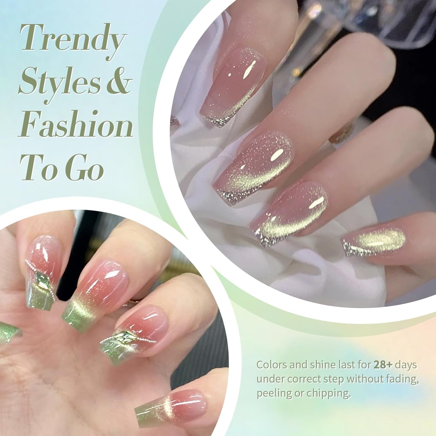 Born Pretty Cat Magnetic Eye Gel Nail Polish Shimmer Glitter Holographic Auroas Magnetic Gel Spring Summer Pink Green Blue Translucent Gel Polish Set Manicure Nail Art DIY at Home