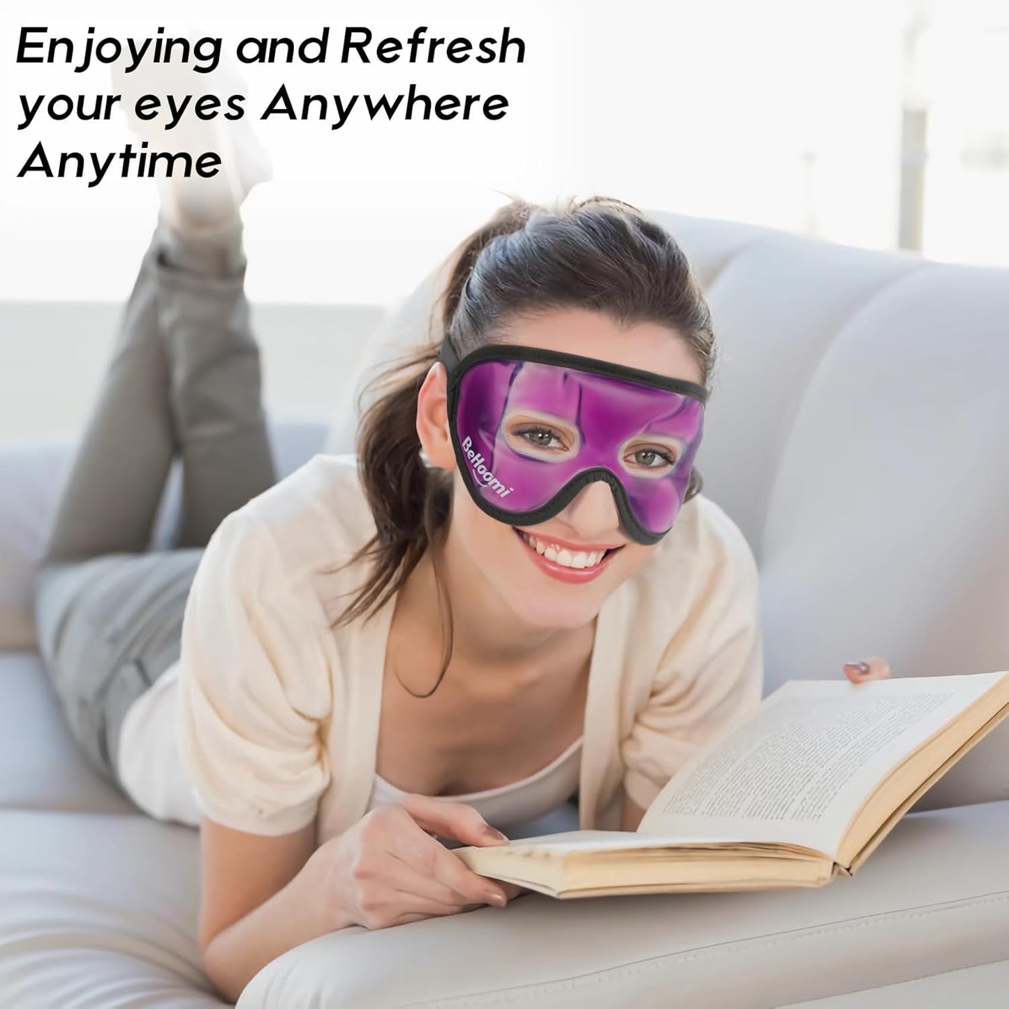 Cooling Eye Mask, Gel Eye Mask with Holes, Reusable Ice Mask, Cool Eye Ice Pack, Comfort Snug Fit, No Freeze, Cold Eye Compress for Home, Office, Relaxation, Morning Refreshment, Purple