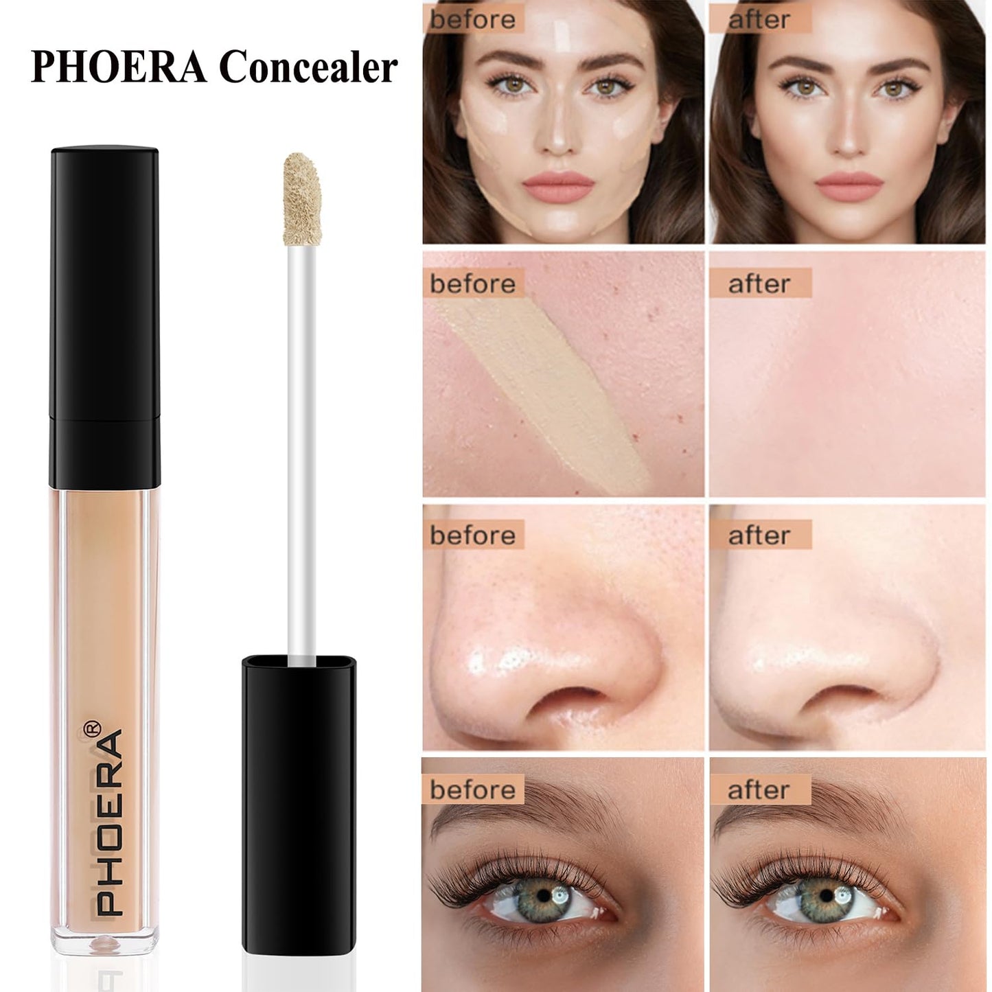 PHOERA Foundation Full Coverage Makeup, Mushroom Head Air Cushion CC Cream Natural Foundation Set,PHOERA Concealer, PHOERA Primer, PHOERA Powder, Foundation Brushes (104 Buff Beige+ 04 Buff Beige CC)