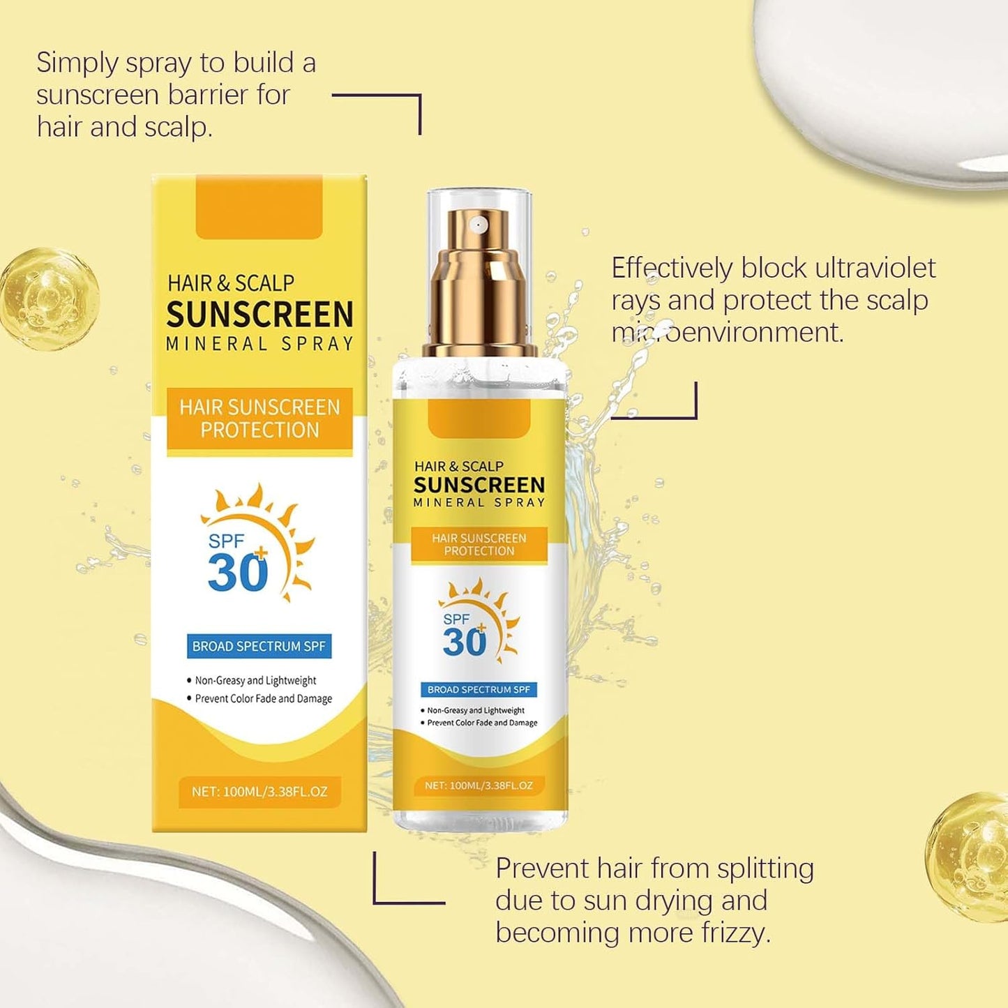2PCS Ultimate Hair & Scalp Sunscreen Spray SPF 30, UV Protection for Scalp and Hair, Lightweight Breathable, Beach & Pool Essentials, for All Hair Colors and Types