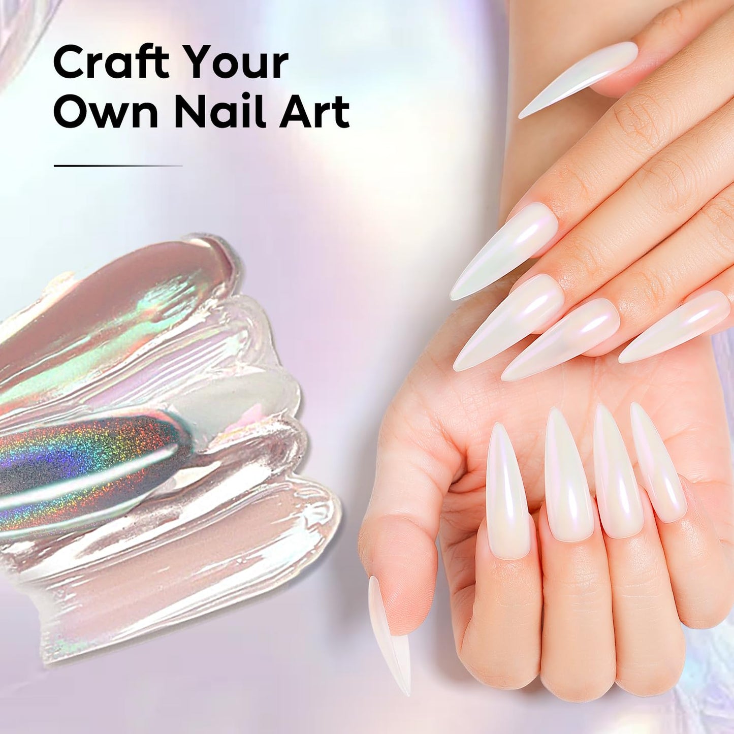 AIMEILI Pearl Chrome Nail Powder, Vegan, Cruelty Free, 6 Colors Aurora Metallic Holographic Mirror Effect Nail Art Pigment Iridescent Shell Glitter Nail Art