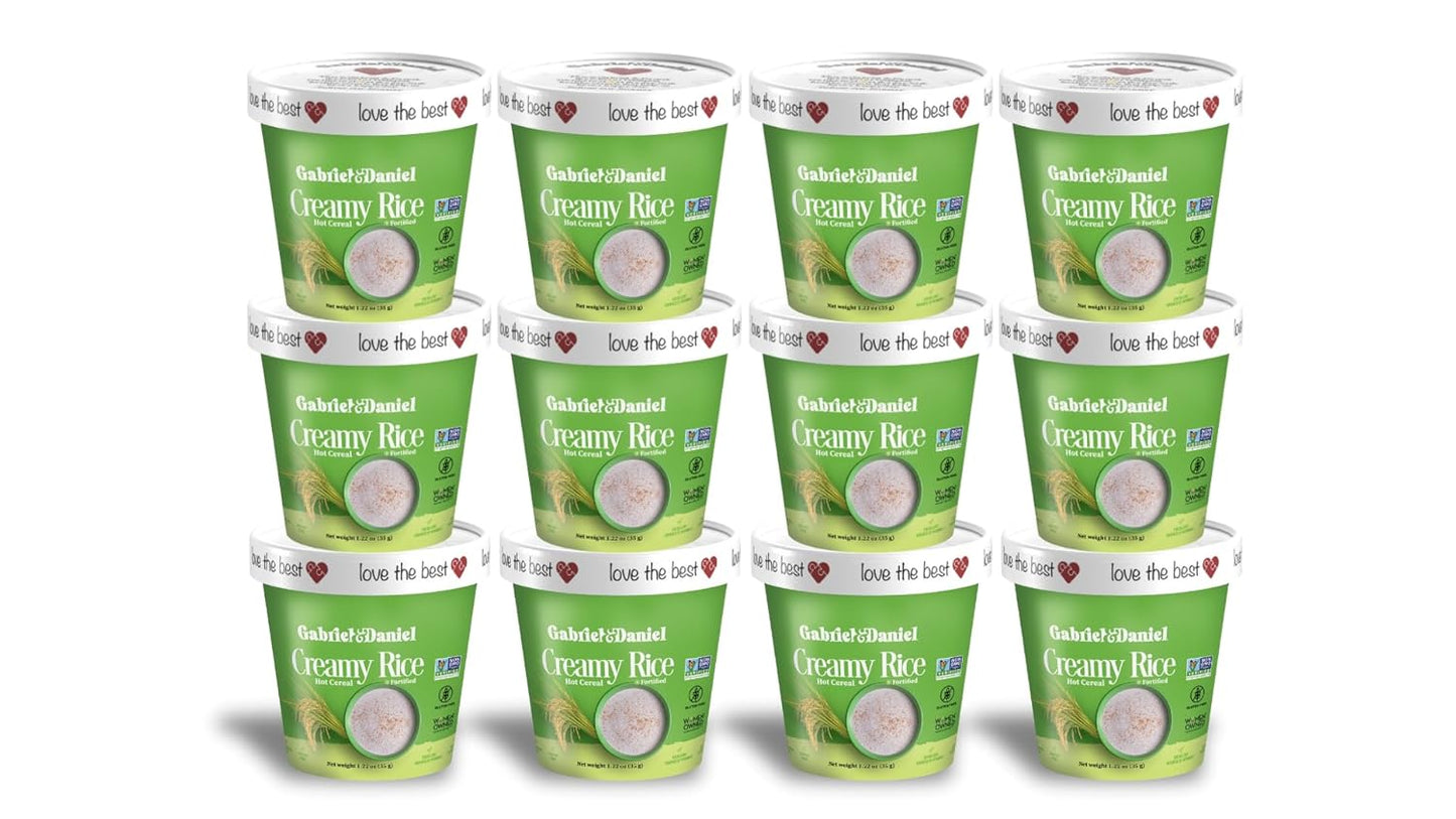Gabriel & Daniel Creamy Rice Hot Cereal Cup – Non-GMO, Pure and Organic Gluten Free Cereal – Rich in Iron & Essential Nutrients for a Nourishing and Instant Breakfast – Quick & Easy Meal (Pack of 12)