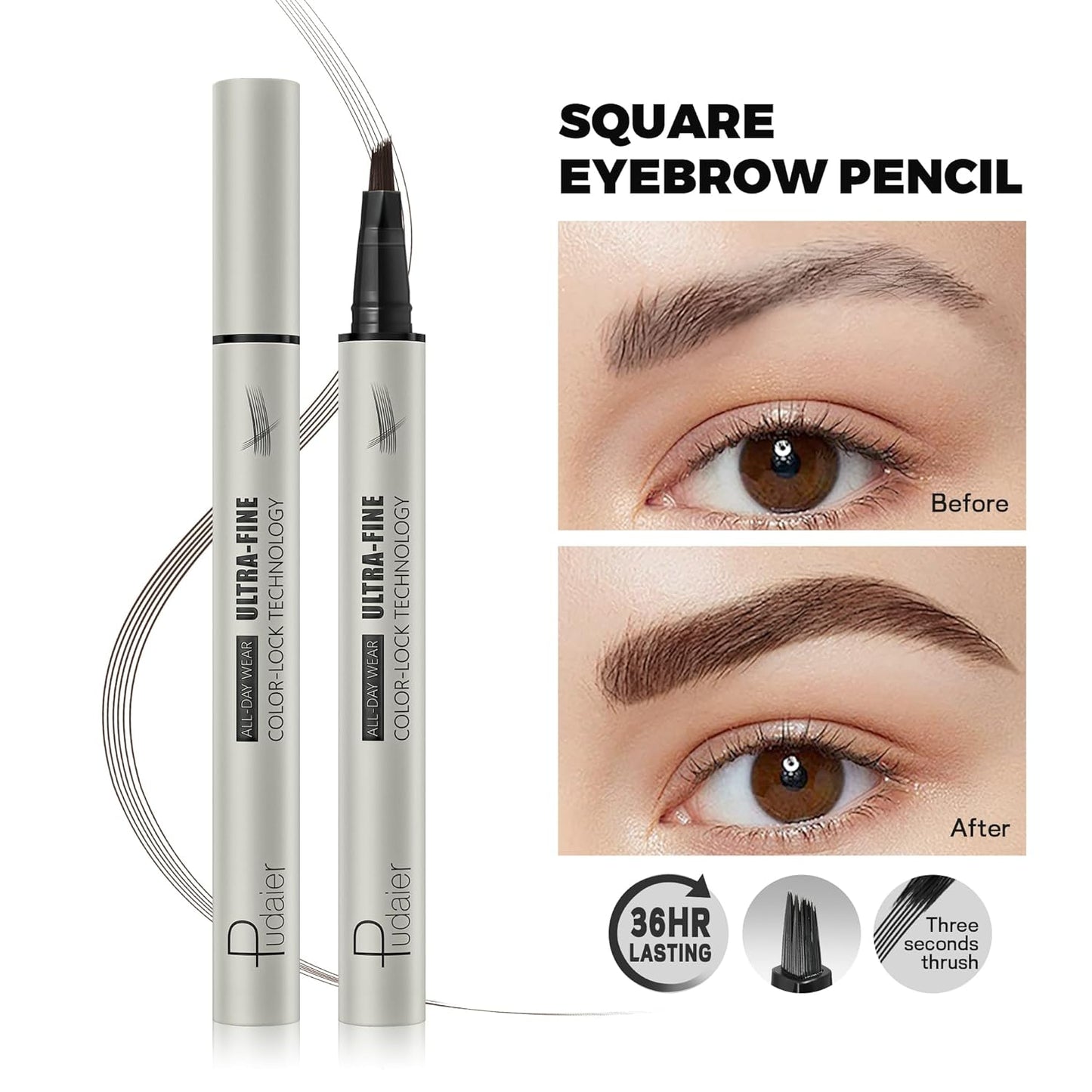 2 Pack Microblading Eyebrow Pen and Brow Tint for Women with Angled Brush & Dip to Effortlessly Create Natural Hair Like Brows, Waterproof Fast Eye Brow Makeup Pencil, Last All Day (Dark Brown)