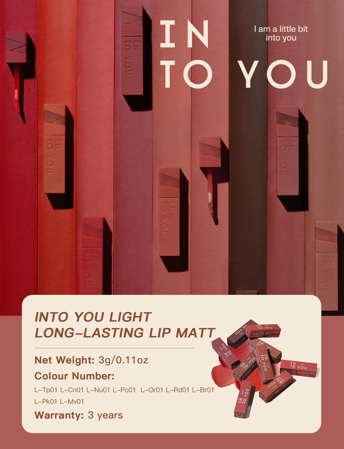 INTO YOU Matte Velvet Lip Stain Long Lasting Waterproof Lipstick Makeup Moisturizing Lipstick for Women(L-Or01)