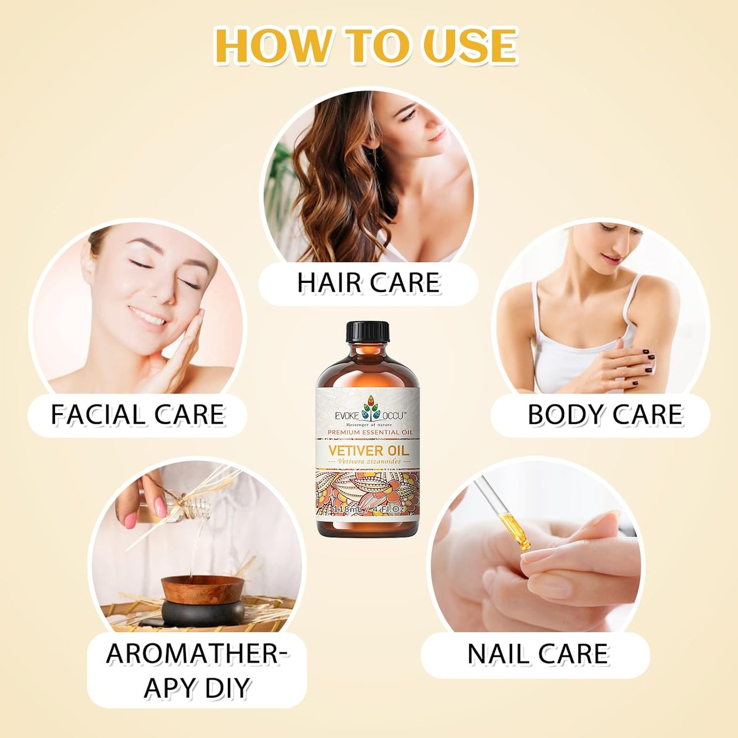 EVOKE OCCU Pure & Natural Vetiver Essential Oil for Skin, DIY, Candle and Soap Making - 4 Fl Oz