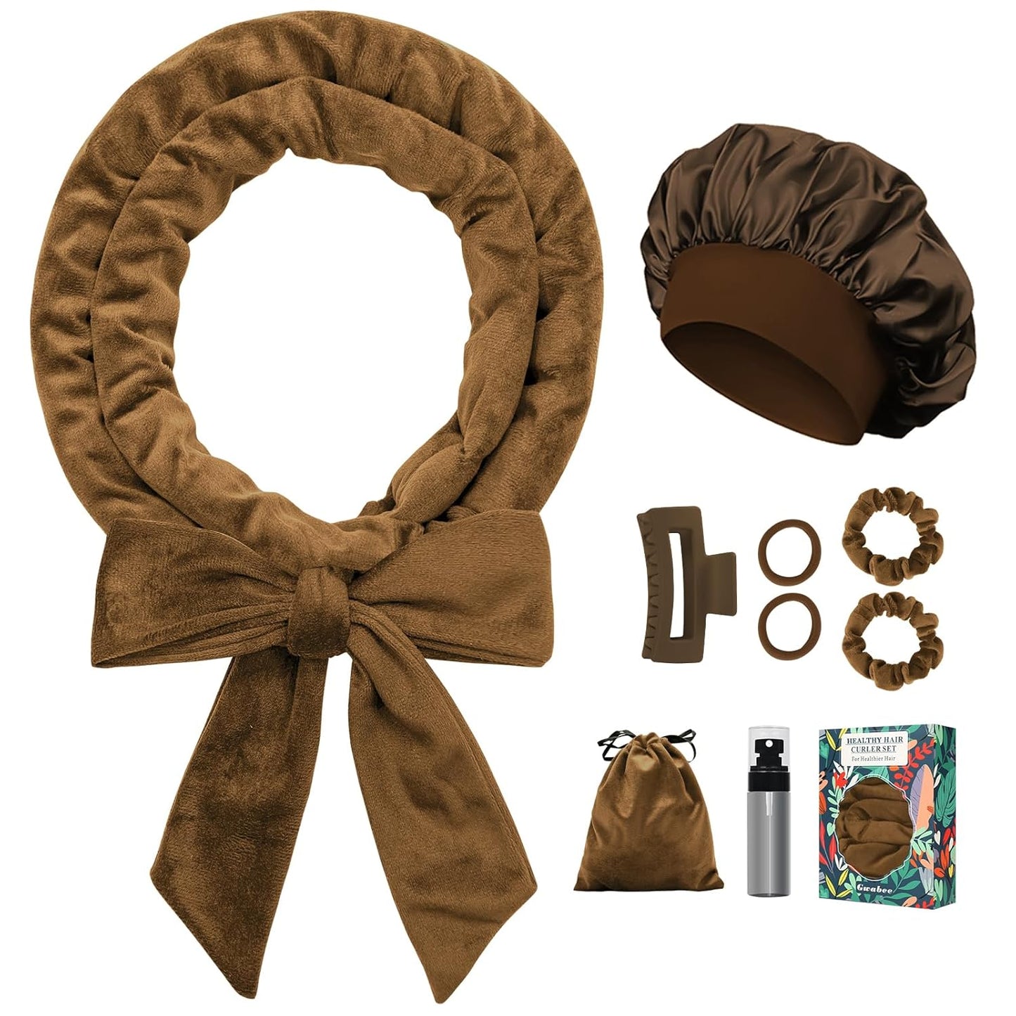 Heatless Curls Overnight Hair Curler, 70" Soft Hair Curlers to Sleep In No Heat Curls Overnight, 9 PCS No Heat Curlers Set for Women - Golden Brown