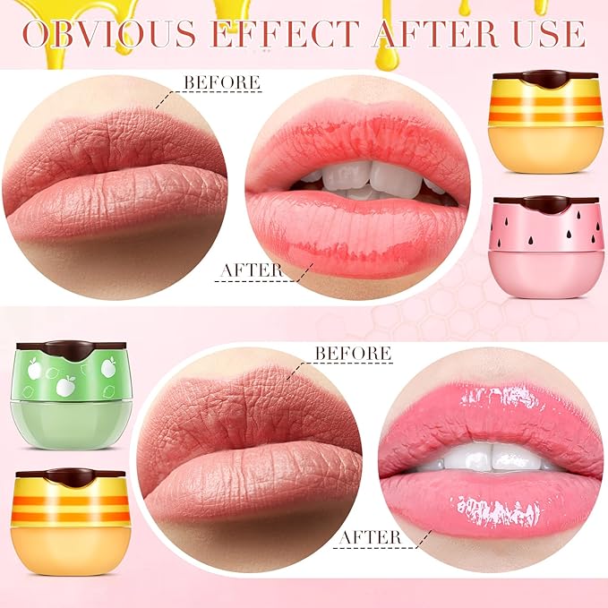 12 Pcs Bee Lip Balm Honey Pot with Brush Propolis Lip Mask Overnight, Moisturizing Hydrating Lip Sleeping Mask Prevention Dry and Cracked(Honey+Strawberry+Apple Lime)