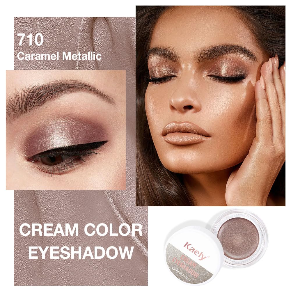 evpct Single Cream Eye Shadow Palette Pot Makeup for Older Women, Caramel Shimmer Glitter Metallic Monochrome Cream to Powder Eyeshadow Palette Eye Brightener, Waterproof Blendable, 710