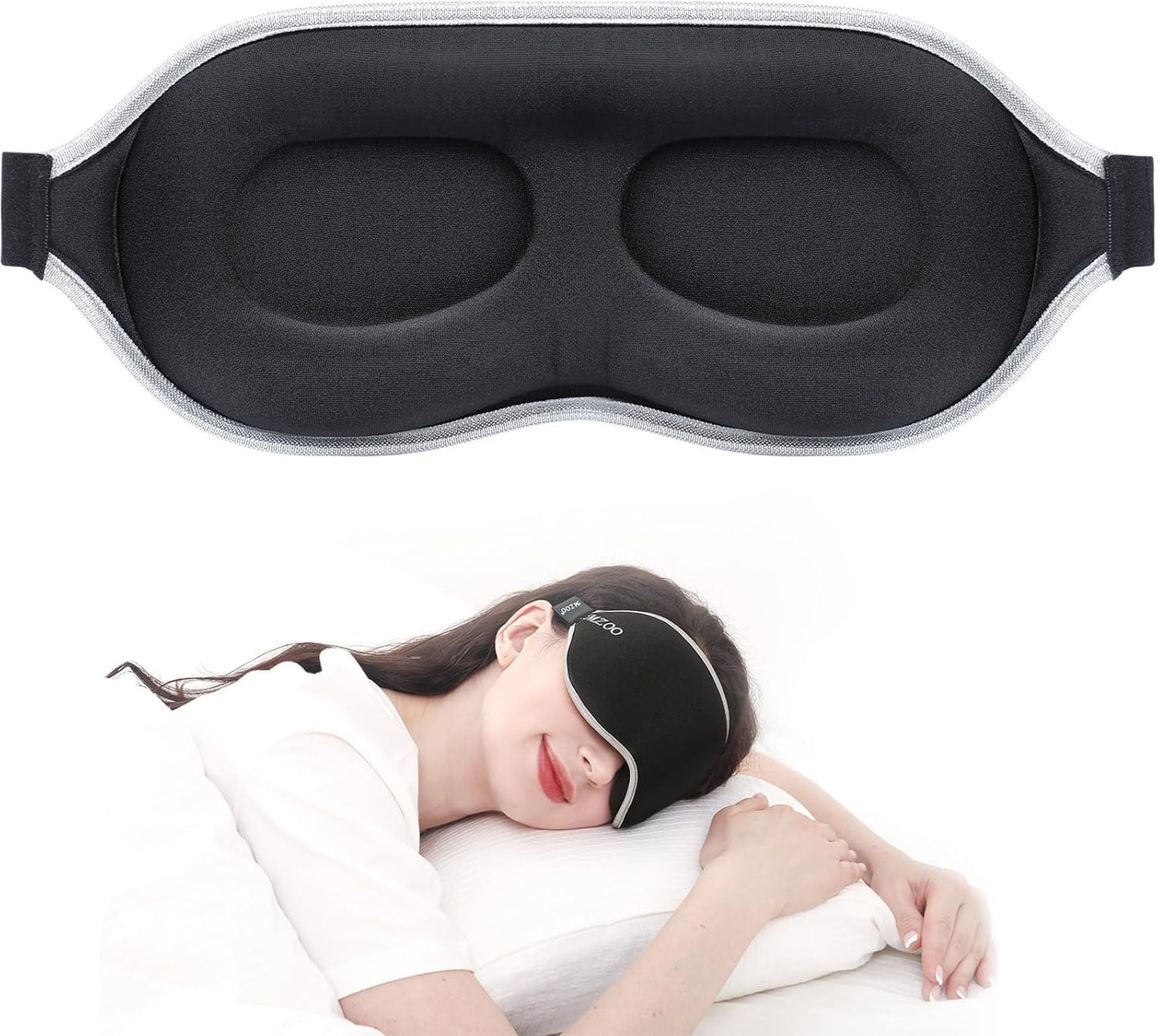 MZOO Luxury Sleep Mask for Back, Side Sleeper, Complete Light Blocking Sleeping Eye Mask Night Blindfold, 3D Zero Pressure & Spacious for Lash Extensions, Breathable Soft Eye Cover Flight Nap Travel