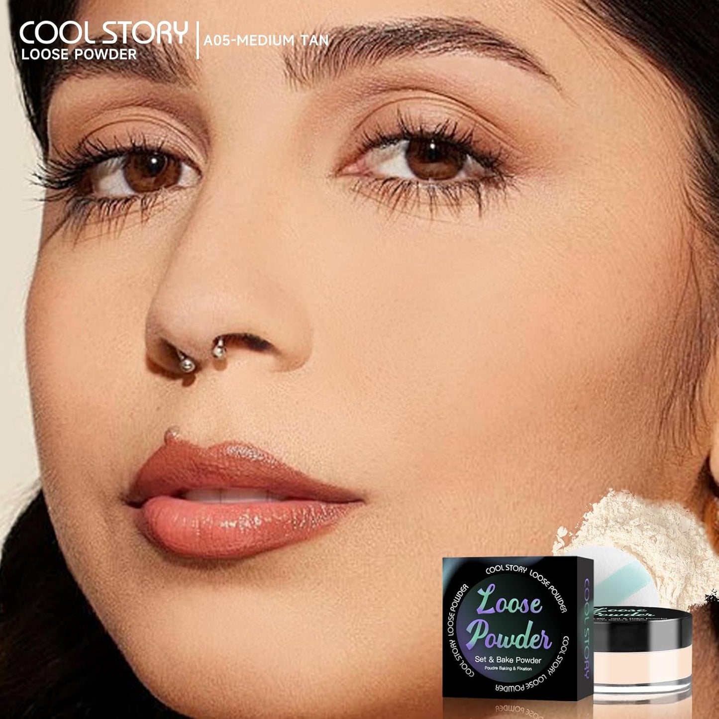 Loose Setting Powder, Bake Makeup Powder Full Coverage Matte Finish (Medium Tan, 6g/O.21oz)