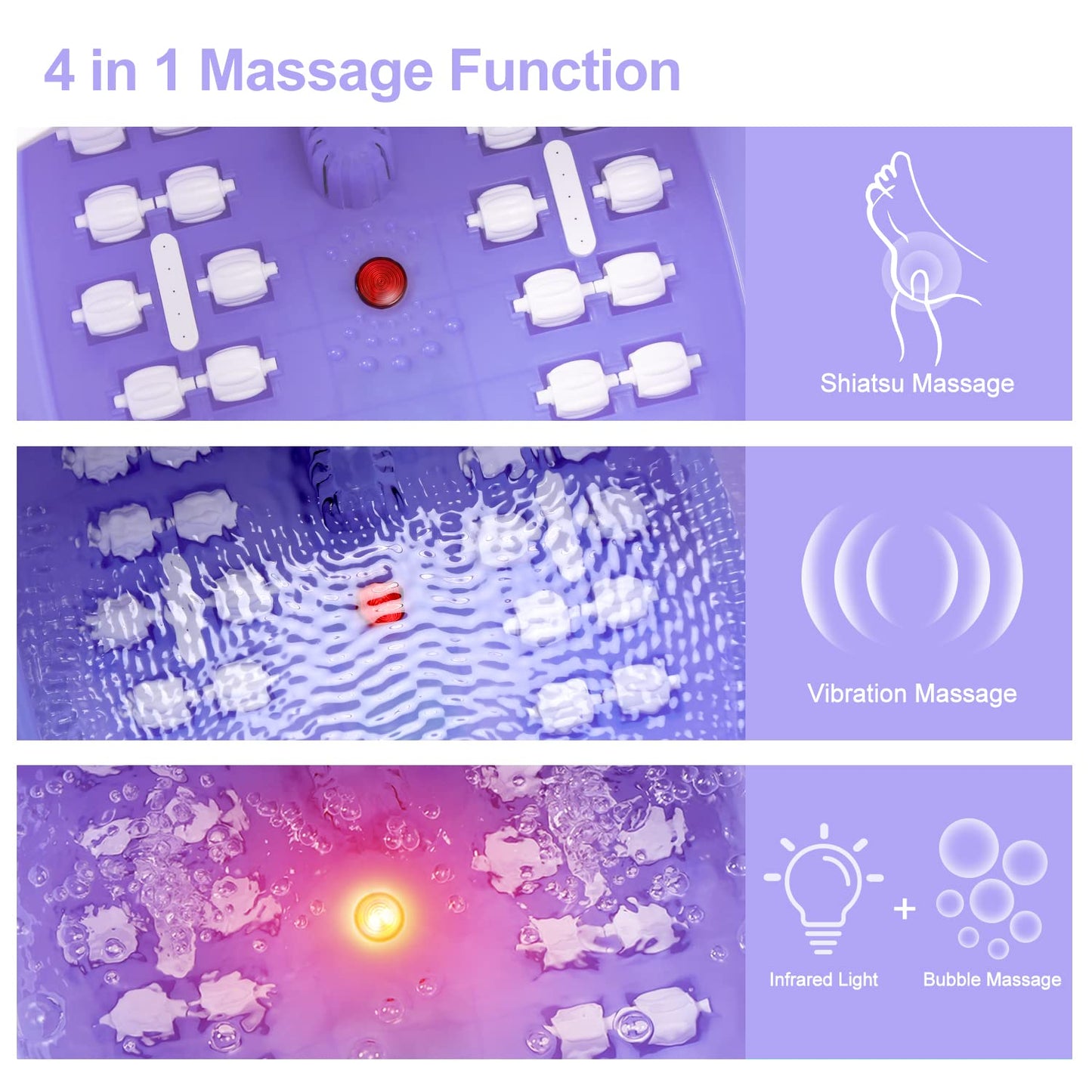 Foot Spa Bath Massager with Heat Bubbles and Vibration Massage and Jets, 16 OZ Calming Lavender Foot Soak Epsom Salt, MoodRelish Foot Soaker With Red Light, 22 Massage Rollers, Adjustable Temp -Purple