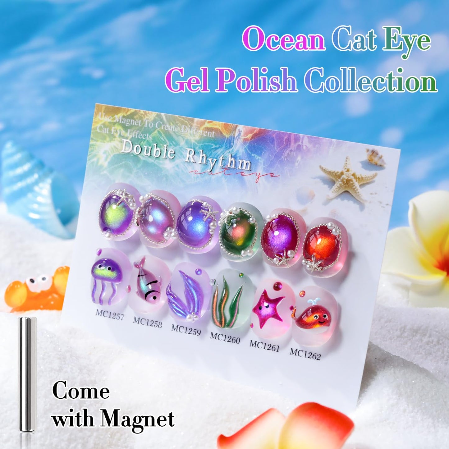 Double Rhythm Cat Eye Gel Nail Polish Set of 6 Same Color Same Bottle 0.5 Oz Shimmer Glitter with Magnet Holographic Reflective Magnetic UV Nail Polish Kit at Home (Aurora Galaxy Burgundy-T6-58)