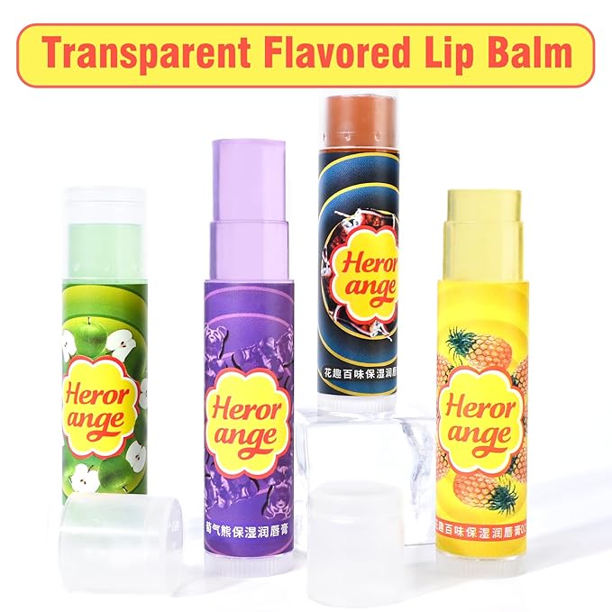 Flavored Lip Balm Set, 4 Scents- Pineapple Green Apple Purple Grapes Lip Balm and Pop Flavor Lip Balm Moisturizer,Transparent Hydrate Multi Flavor Chapstick Balm Bulk,Smooth Lip Lines Lip Care
