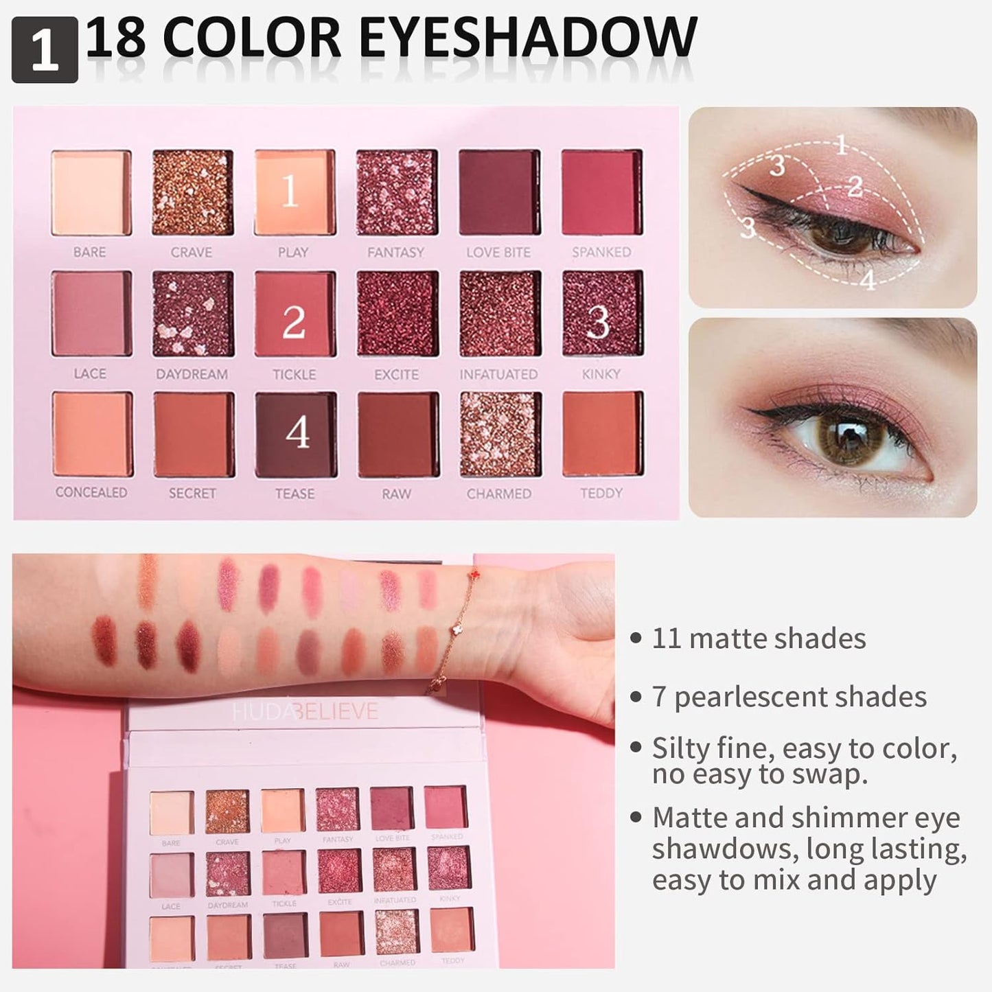 All In One Makeup Essential Starter Kit for Beginners or Pros, 18 Colors Naked Eyeshadow Palette Nude Face Primer, Brush, Sponge, Eyebrow Powder, Winged Eyeliner Stamp (SetA)