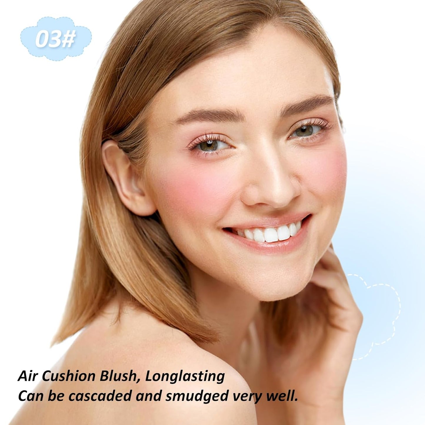 Boobeen Powder Blush for Cheeks, Air Cushion Matte Blush, Natural Highly Pigmented Blush Makeup Easy to Blend, Loose Blush Compact Long-lasting