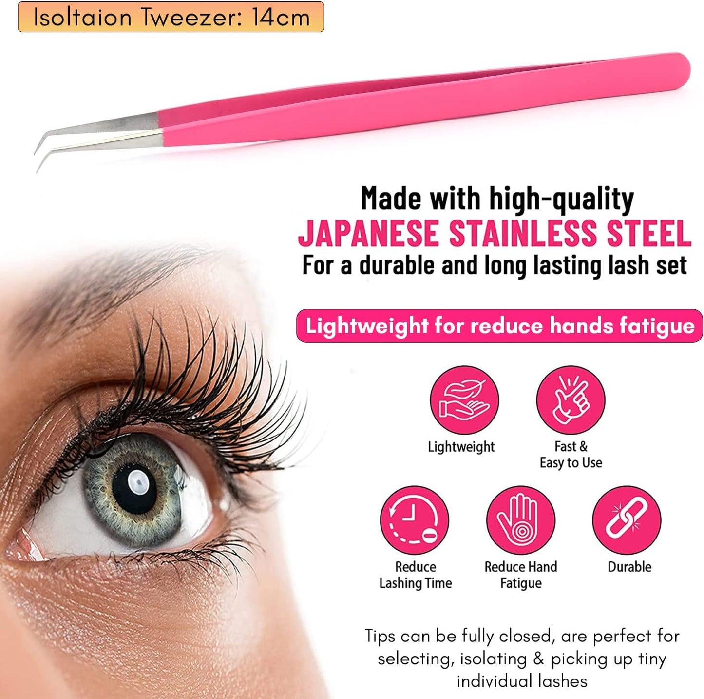 Curved Isolation Lash Tweezers for Eyelash Extension – 14cm, Stainless Steel Best for Classic & Individual Lashes Eyelash Twisers (Matte Pink)