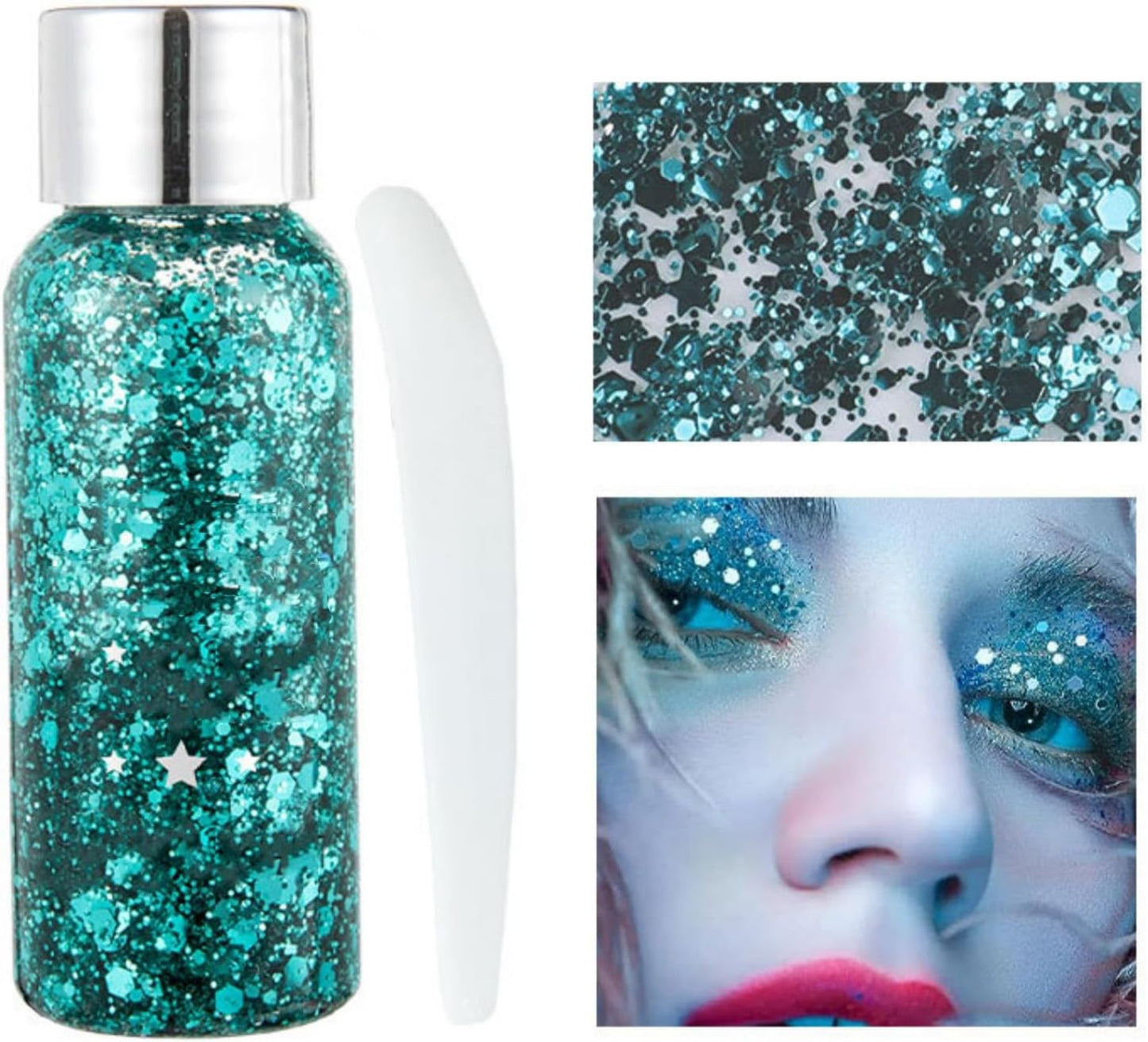 MAEPEOR Chunky Face Body Glitter Gel 19 Colors Mermaid Sequins Holographic Body Glitter Gel Long-Lasting Festival Makeup Glitter Paint for Face Body Hair Nails (30g, 04 Green)