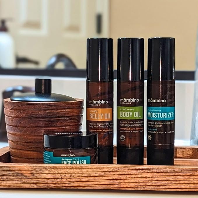 Second Trimester Set – All Natural Skincare Pregancy Gift Box – Anti-stretch mark Belly Oil, Moisturizing Body Oil, Face Polish, Face Moisturizer - Mambino Organics