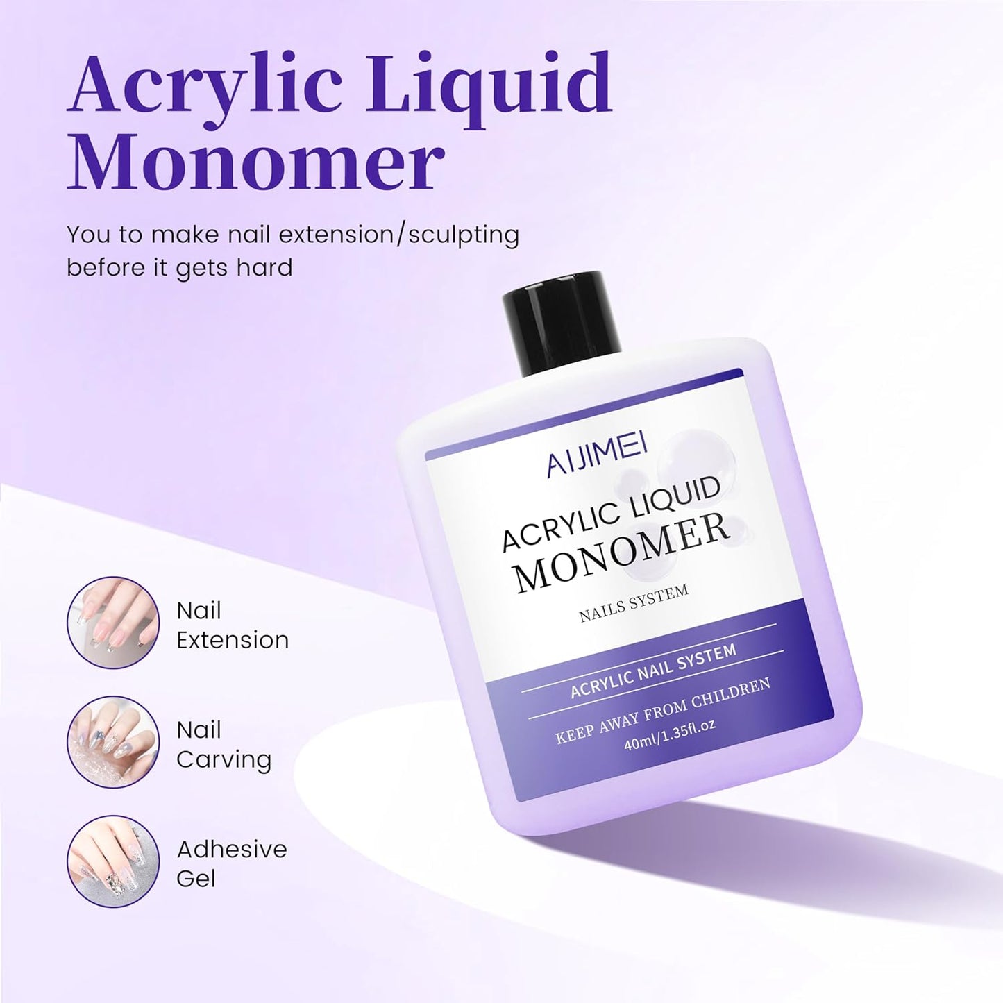 AIJIMEI Acrylic Liquid Monomer for Long Lasting 40ml Acrylic Liquid Professional Nail Art Supplies Suitable for Salon and Home (1pcs)