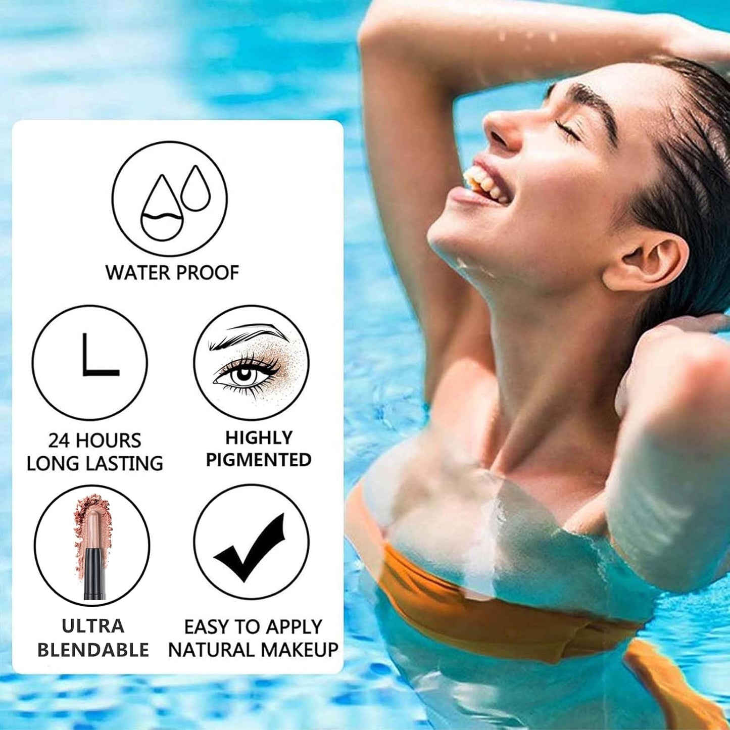 Light Gold Eyeshadow Stick Makeup, Cream Shimmer Eye Shadow Pencil, Hypoallergenic Waterproof Long Lasting Crayon, Smooth Glitter Primer Palette Eyeliner Make up