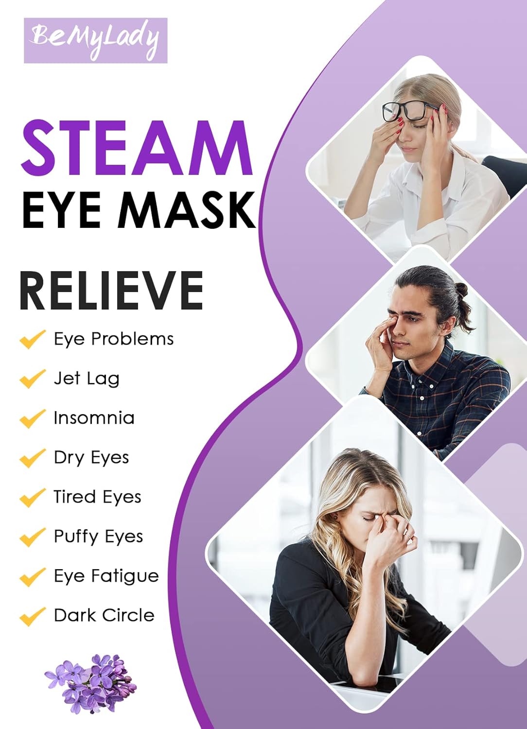 12 Pack Steam Lavender Eye Mask for Dry Eyes, Disposable Heated Eye Mask,Warm Eye Compress for Dark Circles, Spa Eye Mask for Puffy Eyes Mask,Moist Self Heating Pads for Tired Eyes