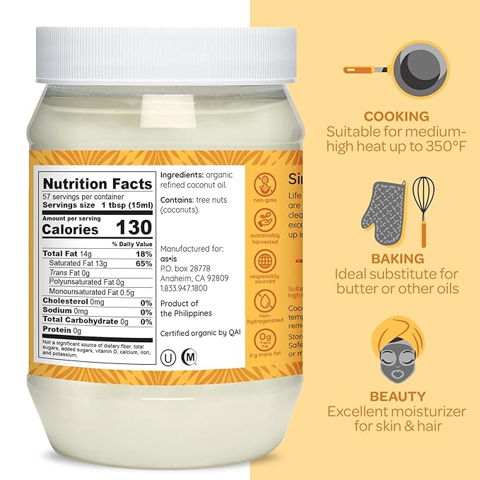 Simply as-is | Organic Refined Coconut Oil for Cooking, Baking & Beauty | Neutral Flavor & Aroma | Expeller-Pressed | 29 fl oz