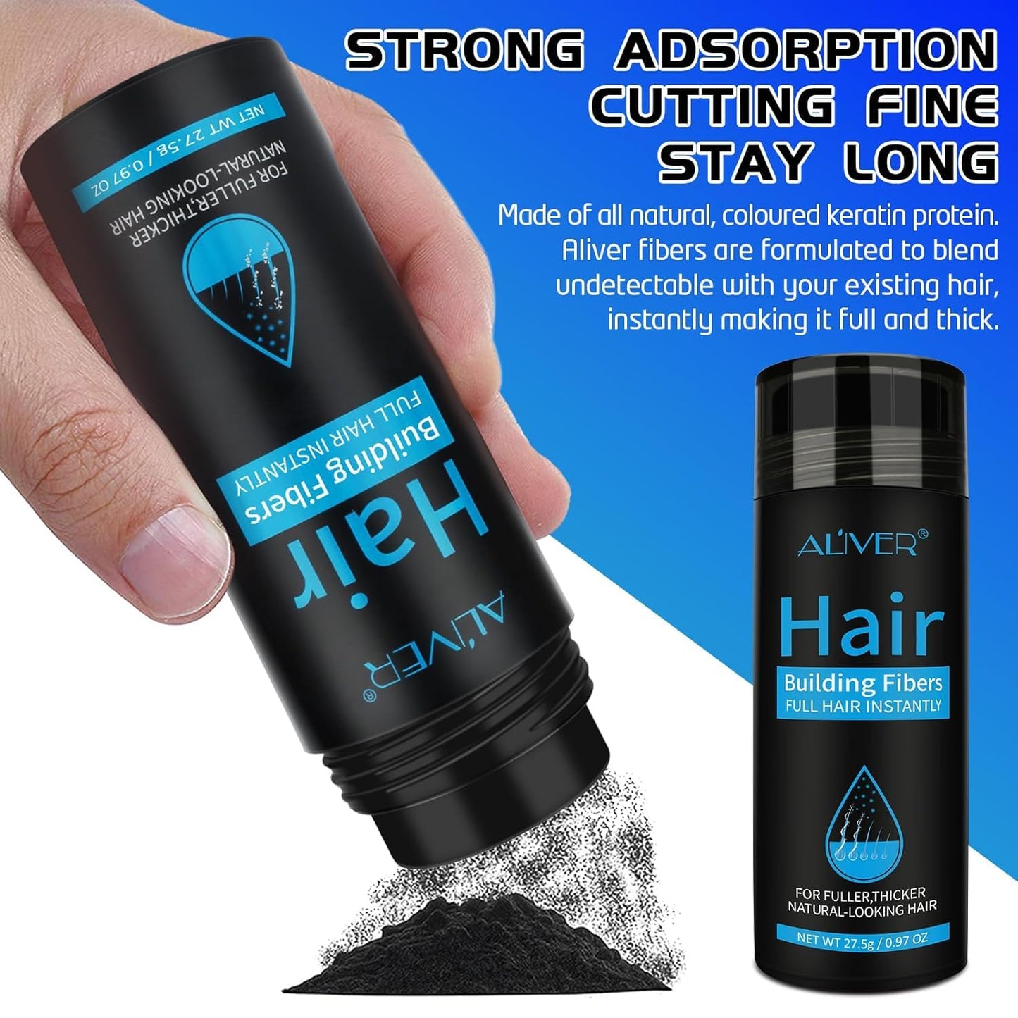 Aliver Hair Fibers for Thinning Hair - Light Brown - 27.5Gr,Undetectable Natural Formula, Thicker Fuller Hair in 15 Seconds, Conceals Hair Loss, Look Younger, for Men & Women Patchy Bald Spot,Crown