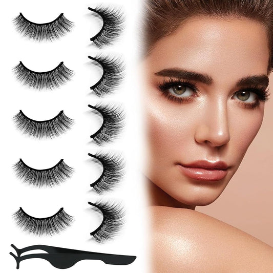 Self Adhesive Eyelashes Natural Look False Eyelashes Reusable Self Stick Lashes, No Glue Needed, 5 Pairs Mixed