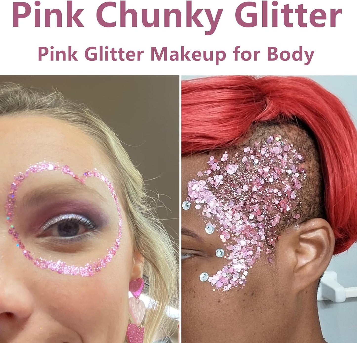 Go Ho Pink Face Body Glitter Gel,Singer Concerts Pink Face Paint Makeup Holographic Chunky Sequins Glitters for Lip/Hair/Nails,Music Disco Outfit for Woman,Festival Rave Accessories,52g