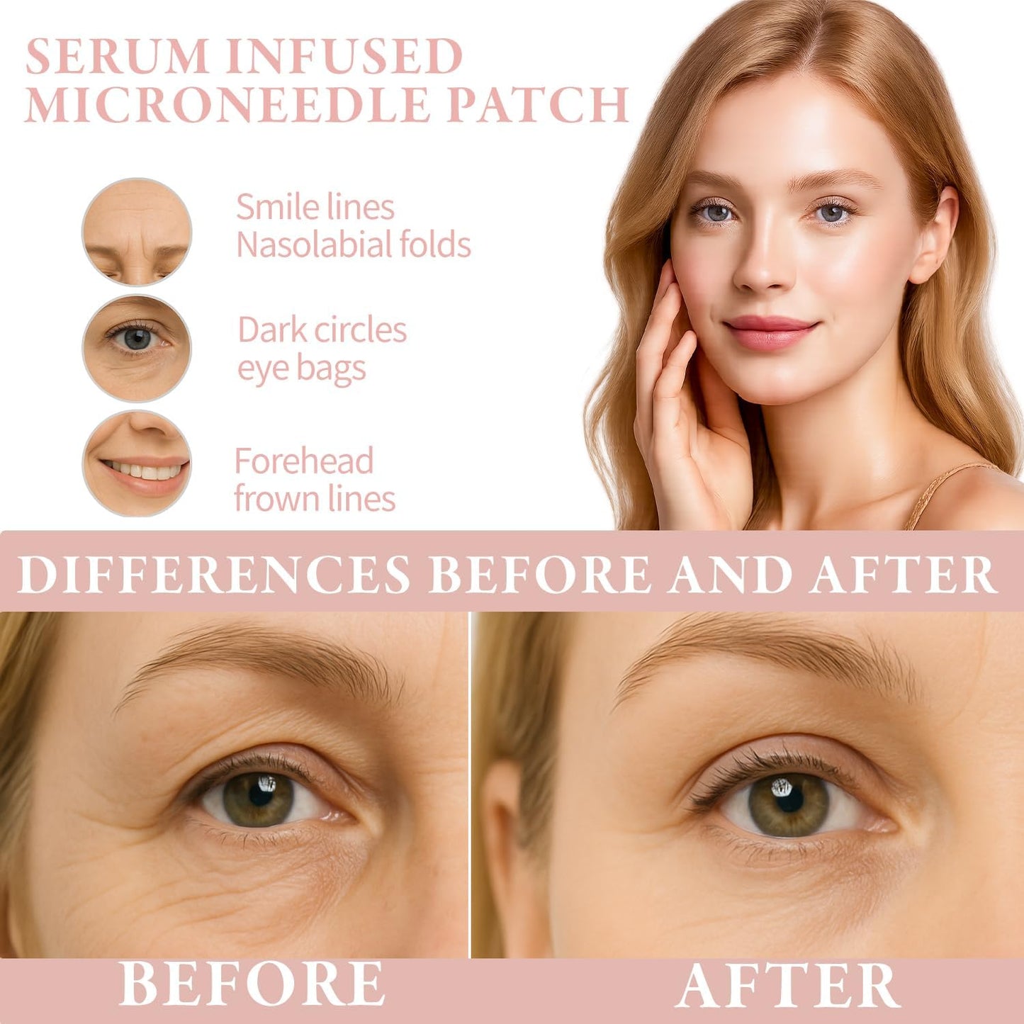 Micro Eye Patches, Under Eye Patches with Hyaluronic Acid, Smile Line Patches for Puffy Eyes and Dark Circles, Women Forehead Anti Wrinkle Patches, Under Eye Masks for Skin Care (2 Pack)