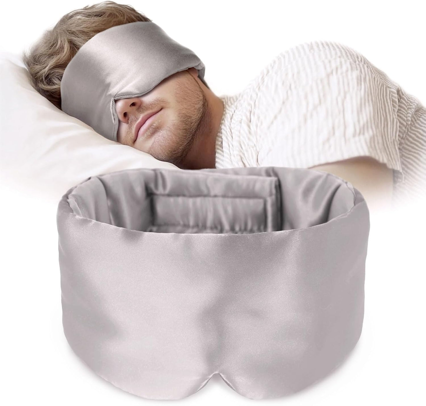 Silk Sleep Mask Soft Pressureless: 100% Mulberry Silk for Eye Skin Anti Wrinkles, Large Size for Total Blackout, Adjustable Wide Velcro Ear Cover