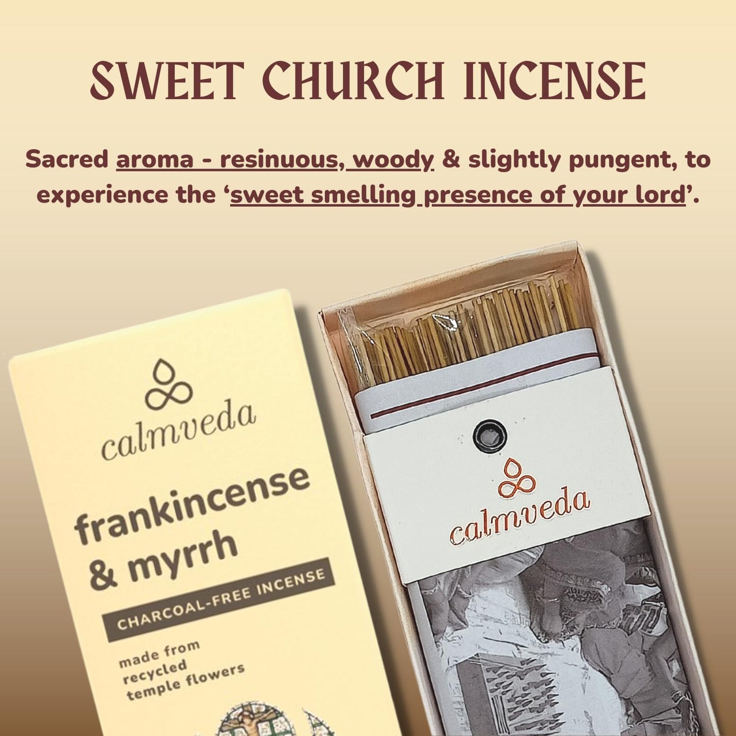 Church Frankincense and Myrrh Incense - (80 Sticks) Charcoal Free Incense, Made from upcycled Flowers | Used as Spiritual Healing Incense in Church (Handmade Olibanum Incense)