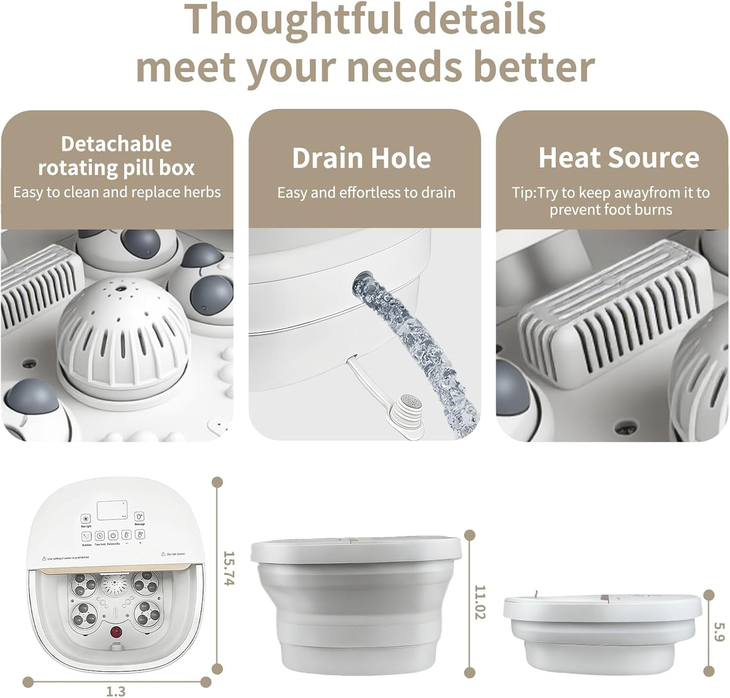 Collapasible Foot Spa Bath Massager with Heat, Pedicure Foot Spa with Bubbles/Timer/Temperature Control, Feet Soak Tub for Home, Office, Relaxation and Stress Relief, Gift for Men and Women (White)