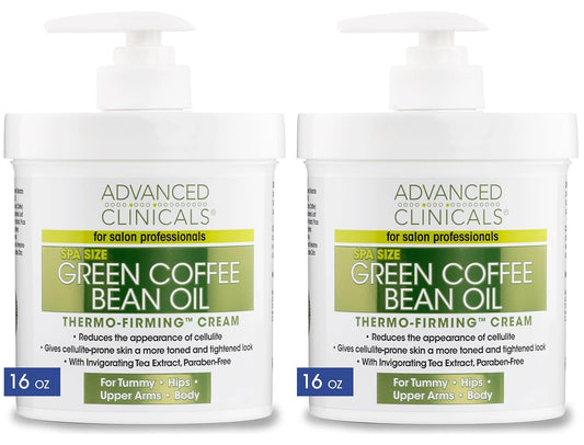Advanced Clinicals Thermo Firming Green Coffee Bean Moisturizer Body Cream | Anti Cellulite Caffeine Firming Lotion For Legs, Arms, & Body | Skin Care Products | Aging Skin Tightening Cream, 2-Pack