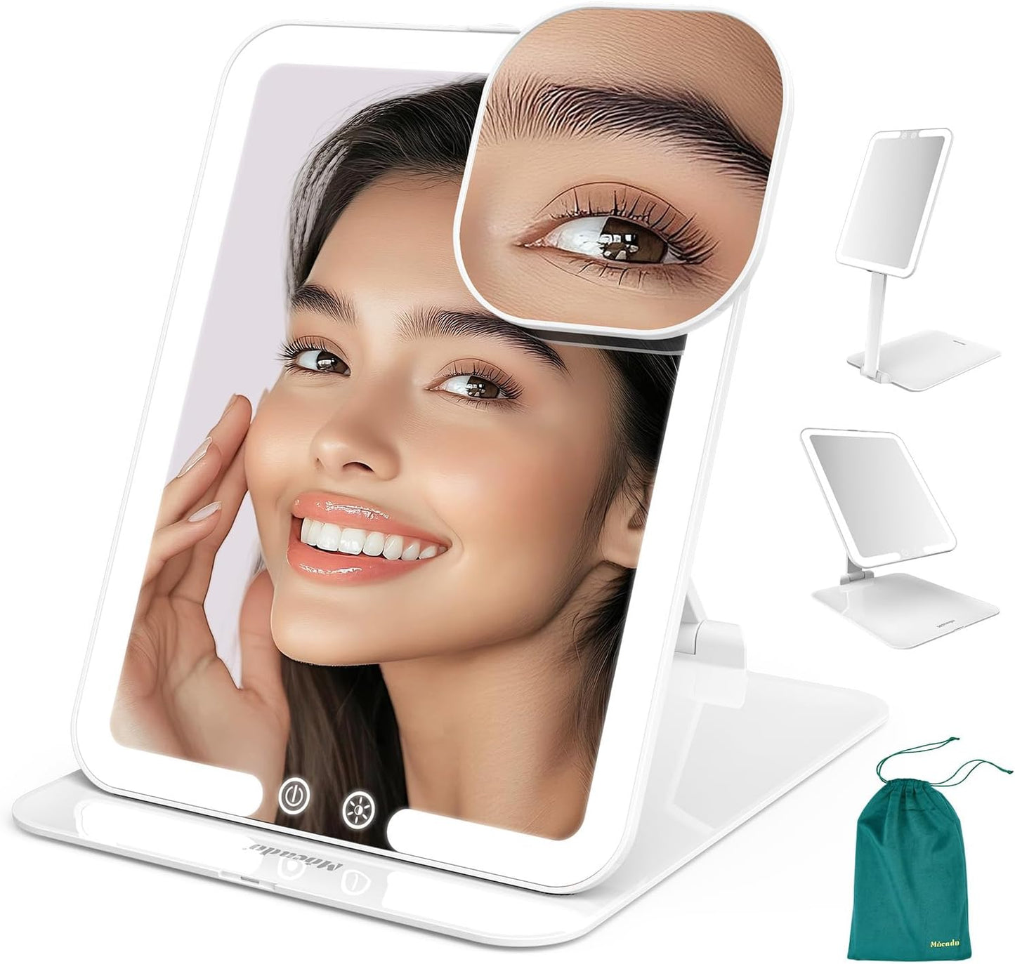 Mocado Travel Makeup Mirror with Light - 7x5 Inches Tripple Folding Travel Mirror with Light, 3 Colors Lighted Makeup Mirror, Portable Makeup Mirror, Freely Adjust Height and Angle(White)