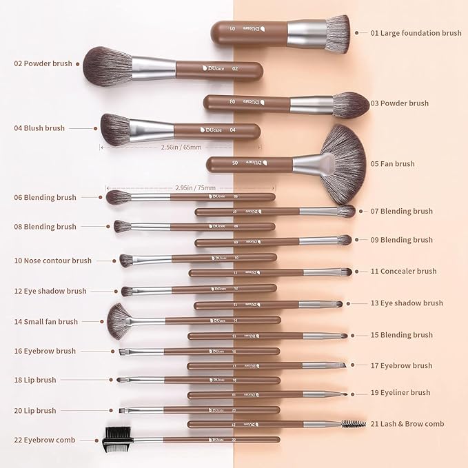 DUcare Professional Makeup Brush Set 22Pcs with Travel Case Synthetic Kabuki Foundation Brush, Face Powder Brush, Blush Brush, Concealer Brush, Eyeshadow Brushes