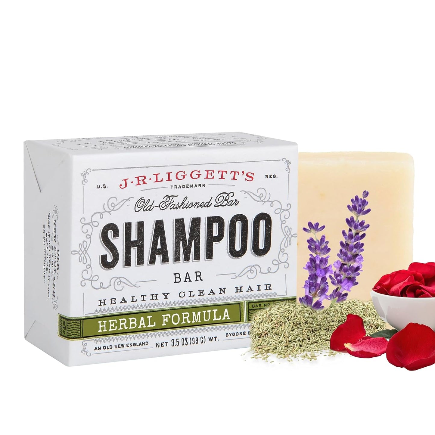 J·R·LIGGETT'S Shampoo Bar - Herbal Formula, All Natural Bar Shampoo for Hair with Coconut Oil & Castor Oil, Sulfate Free, GMO Free, Antioxidant-Rich Plant Oils, Promotes Scalp Balance, 3.5 oz - 1 Pack