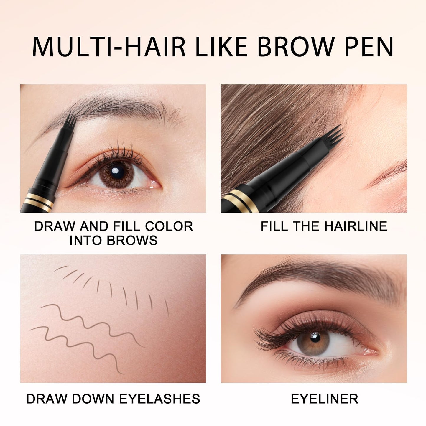 Eyebrow Pen,2-in-1 Waterproof Eyebrow Pencil with 4 Tip Microblading Brow Pen and Ultra-Precise Brow Pencil,with Dual-ended Eyebrow Brush,Eyebrow Makeup for Natural Looking - Black Brown