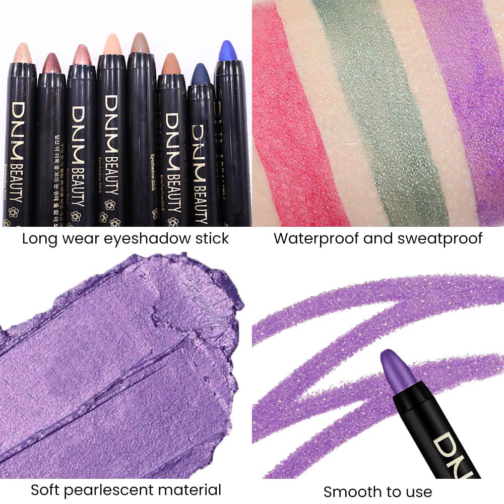 evpct Purple Shimmer Cream Eye Shadow Brightener Sticks Set for Eyes, Purple Shimmery Pencil Eye shadow Applicator Stick Pen Palette Makeup Waterproof sombras en crema para ojos 33#