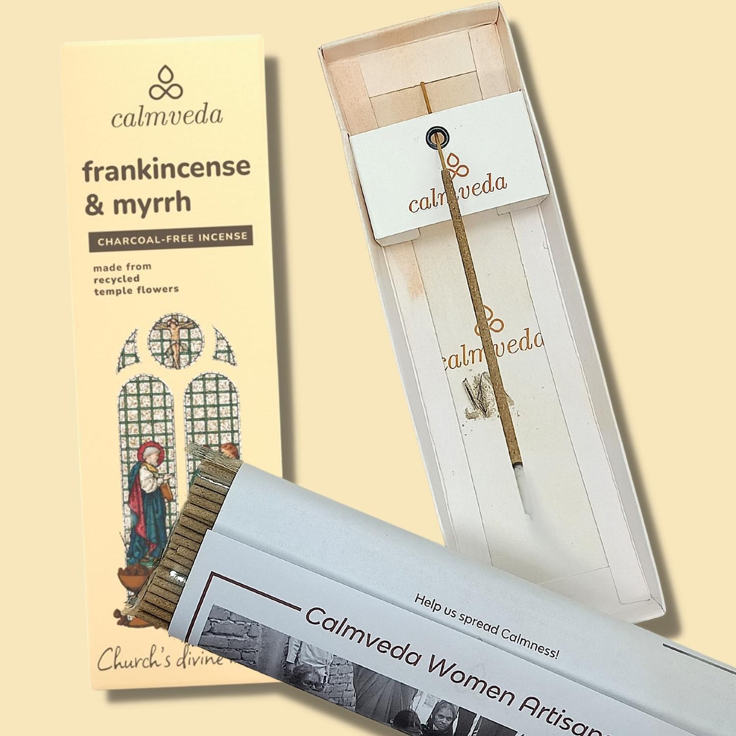 Church Frankincense and Myrrh Incense - (80 Sticks) Charcoal Free Incense, Made from upcycled Flowers | Used as Spiritual Healing Incense in Church (Handmade Olibanum Incense)