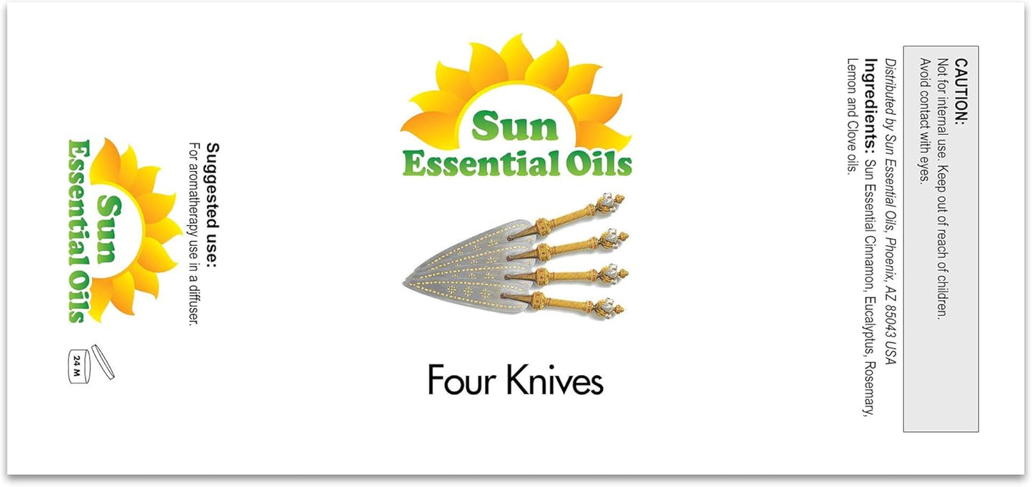 Sun Essential Oils – 16 oz Four Knives Essential Oil Blend with Eucalyptus, Clove, Rosemary, Lemon & Cassia – Spicy Scent for Diffuser, Skin, Candle Making, Cleaning, DIY & More