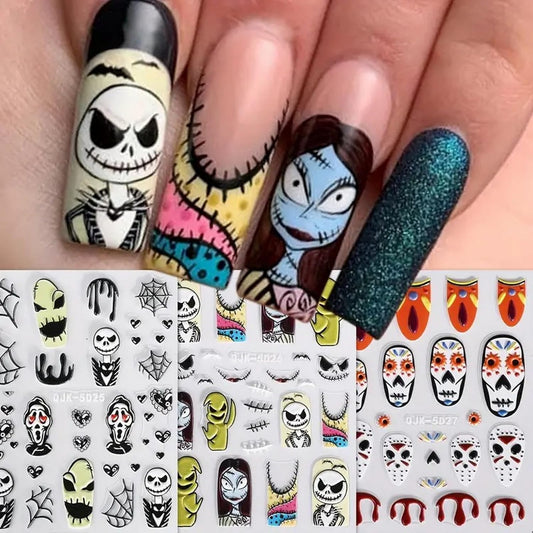 Halloween Nail Art Stickers 5D Embossed Scary Ghost Nightmare 3D Self-Adhesive Nail Decals Terror Scar Mask Designs Nail Supplies Halloween DIY Manicure Decorations for Women