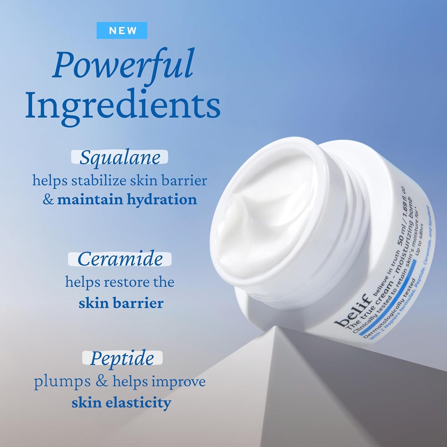 belif Moisturizing Bomb – Daily Ceramide Moisturizer with Peptide & Squalane, 48hr Hydration & Anti-Aging Cream, Milky & Lightweight, Restores Skin Barrier, Korean Skincare, 0.84 fl oz (25ml)