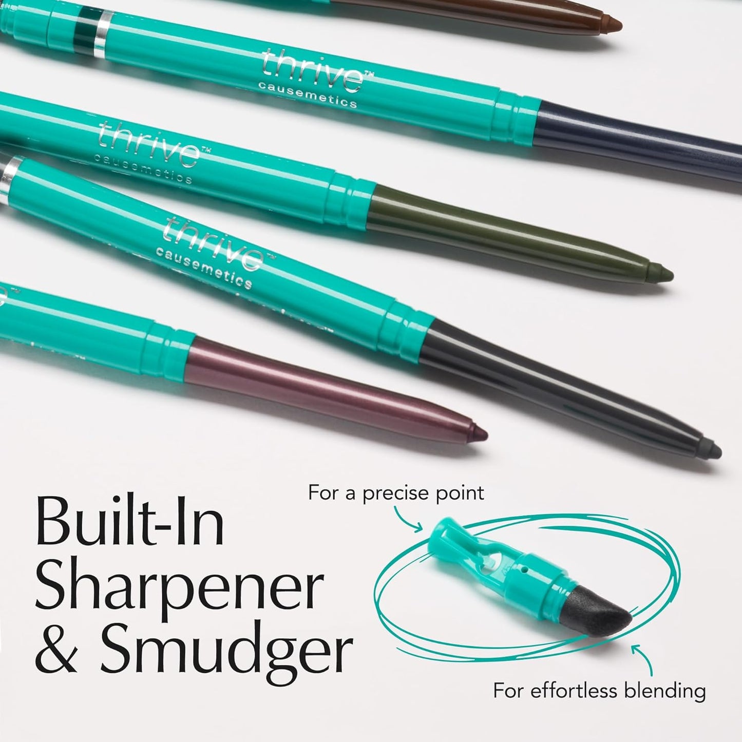 Thrive Causemetics Infinity Waterproof Eyeliner Pencil, Built In Sharpener & Smudge Tip, Long Lasting, Smudge Proof, Hyaluronic Acid & Shea Butter, Vegan & Cruelty Free, Lizzie (Moss Green Matte)