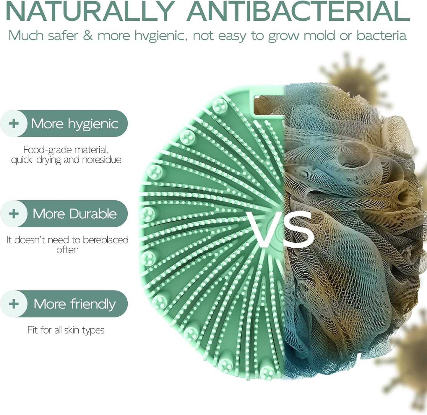 Silicone Body Scrubber, Exfoliating Body Wash Scrubbers Exfoliator, Shower Body Brush for Effective Showering Exfoliation and Gentle Massage (Green)