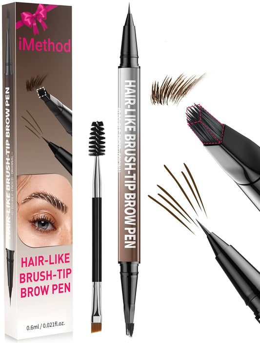 iMethod Eyebrow Pen - Eyebrow Pencil,2-in-1 Eyeliner Dual-Ended Microblading Eyebrow Pencil Long Lasting Waterproof Hair-Like Brow Pencil,with Eyebrow Brush,Eyebrow Pencils for Women,DarkBrown