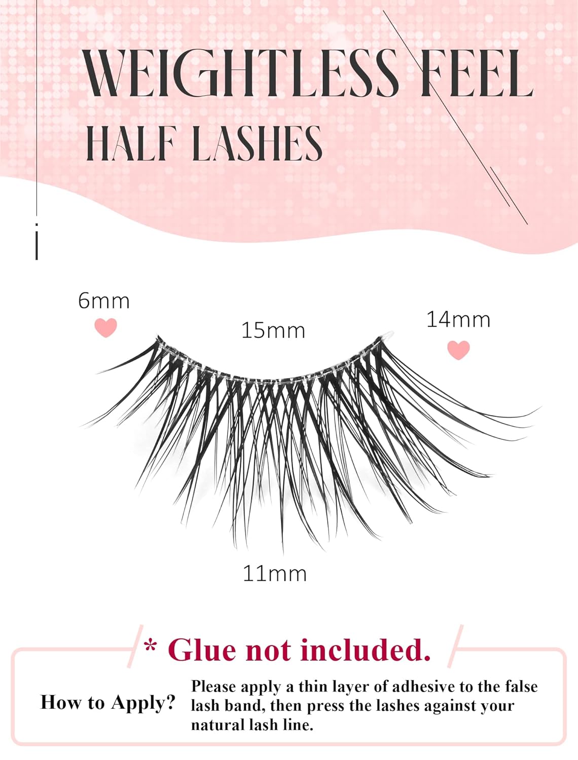 Half Lashes Natural Wispy Corner 3/4 False Eyelashes Clear Band Lashes W02