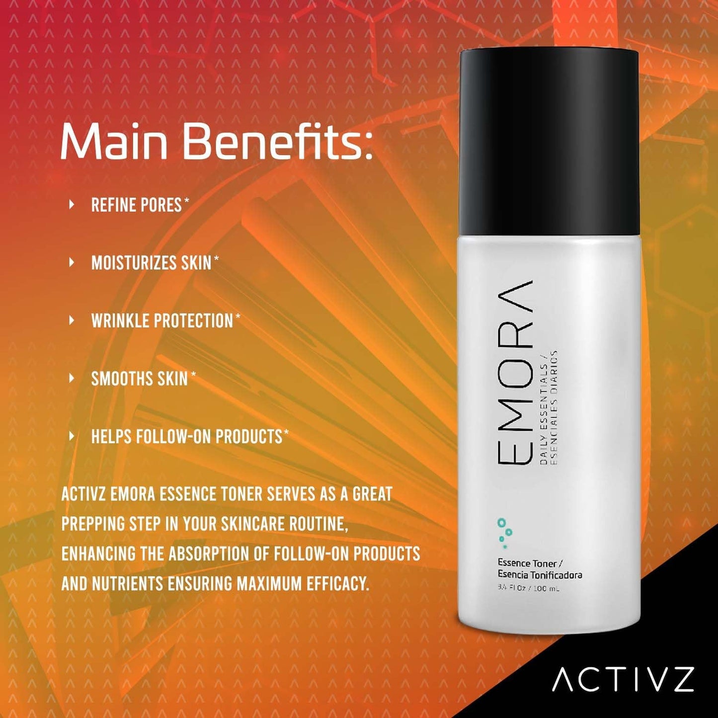 ACTIVZ Emora - Essence Toner with Rice Water - Refines Pores, Nourishes Skin - Enriched with Vitamin B3, Green Tea, and Ferment Filtrate - 100ml